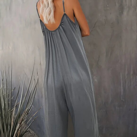 Dark Gray Thin Strap Relaxed Baggy Jumpsuit - Picture 2 of 4